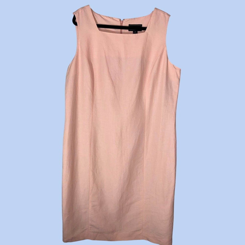 Laura Scott Sheath Dress Women 18W Peach Linenโ Blend Square Neck Ballet